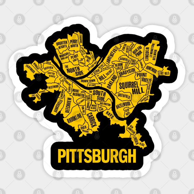 Pittsburgh Neighborhoods Map (Gold) Sticker by ObiPatricKenobi